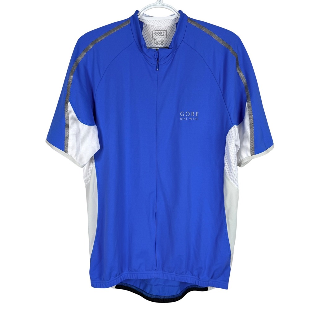 Gore Bike Wear Cycling Jersey Mens XXL Blue White Short Sleeve Reflective Zip